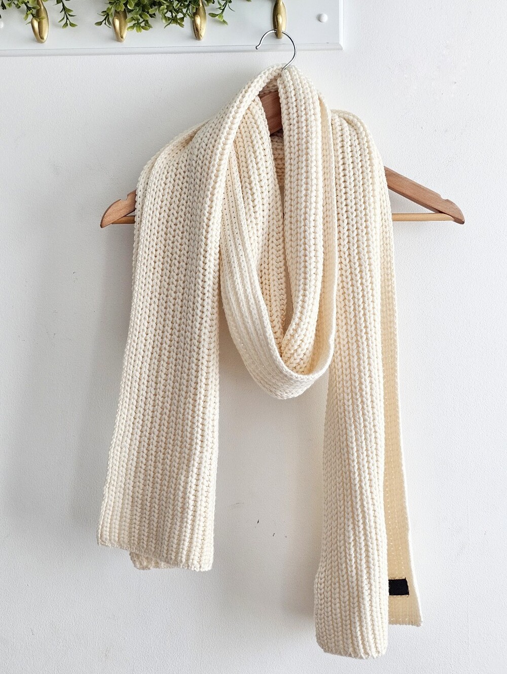 UGG Chunky Knit Wool Blend Scarf Ivory Cream Extra Long Ribbed Winter Wrap 12x90